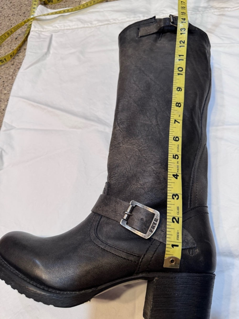 Frye Women’s Charcoal Gray Leather Slouch Boots 3 inch Block Heel Size 9.5 - Picture 15 of 15